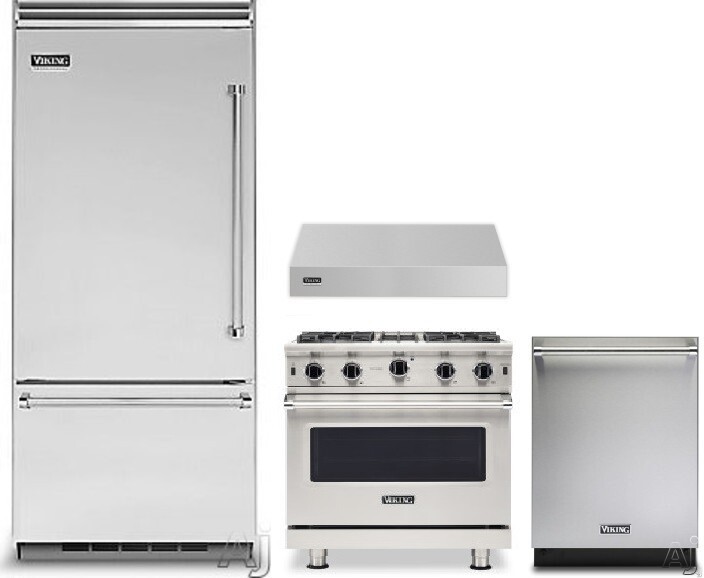 Viking 5 4 Piece Kitchen Appliances Package with Bottom Freezer Refrigerator, Gas Range and Dishwasher in Stainless Steel VIRERADWRH1424