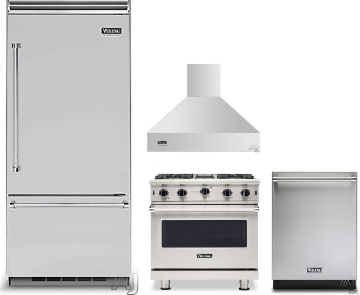 Viking 5 4 Piece Kitchen Appliances Package with Bottom Freezer Refrigerator, Gas Range and Dishwasher in Stainless Steel VIRERADWRH1438