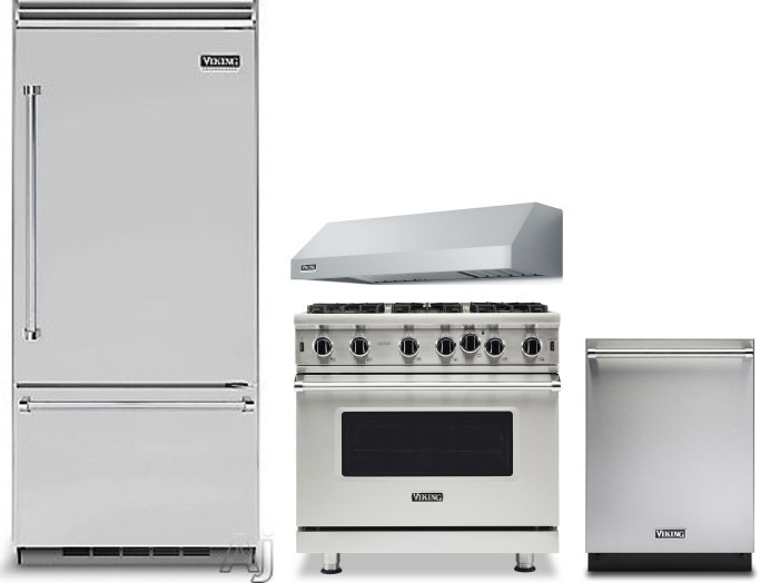 Viking 5 4 Piece Kitchen Appliances Package with Bottom Freezer Refrigerator, Gas Range and Dishwasher in Stainless Steel VIRERADWRH2135