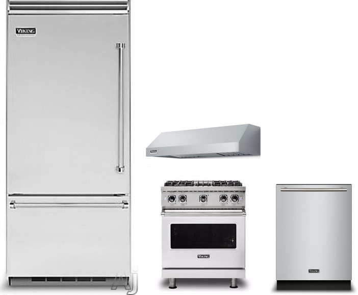 Viking 5 4 Piece Kitchen Appliances Package with Bottom Freezer Refrigerator, Gas Range and Dishwasher in Stainless Steel VIRERADWRH678