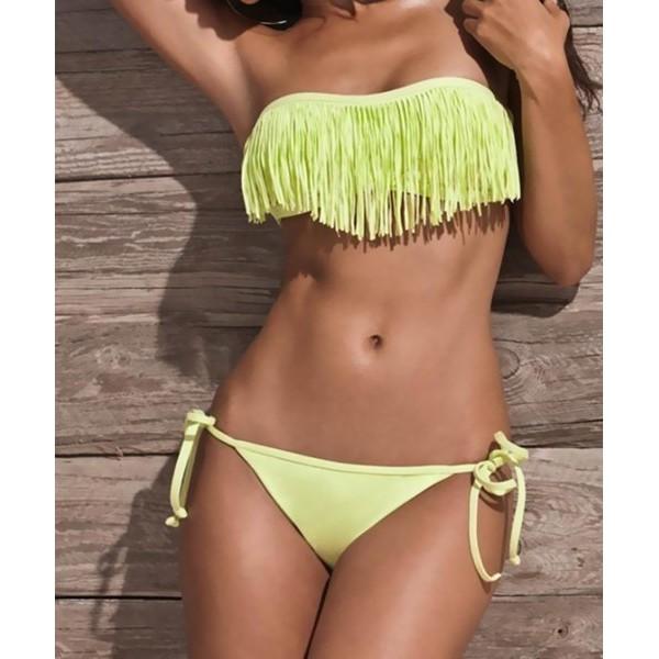 Women&#39;s 2-Piece: Fashion Fringe Bikini Swimwear / Yellow / Small
