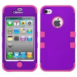Double Layer Shockproof Hybrid Case for iPhone 4 & 4s / Purple/Pink