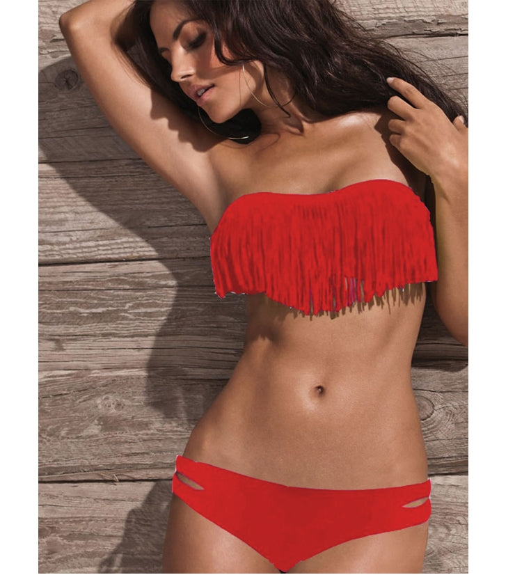 Women&#39;s 2-Piece: Fashion Fringe Bikini Swimwear / Red / Large