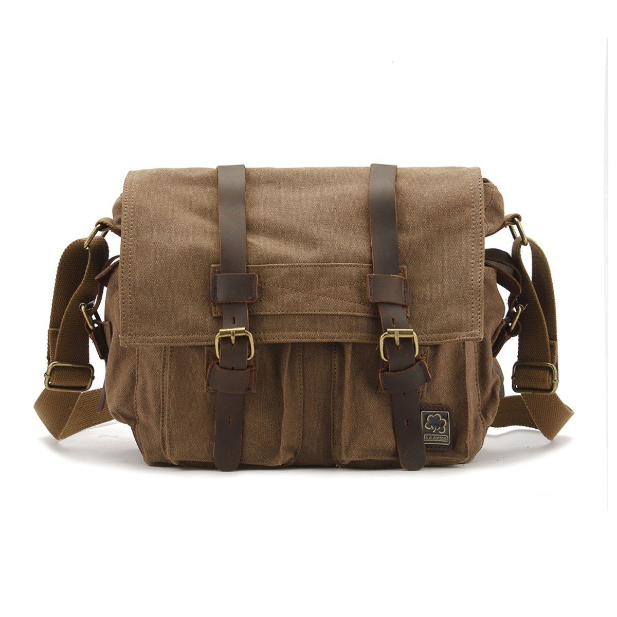 Military Vintage Canvas Crossbody Messenger Bag - Assorted Sizes / Coffee / Large