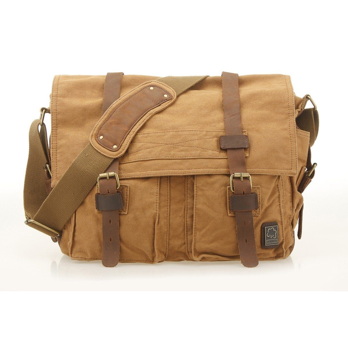 Military Vintage Canvas Crossbody Messenger Bag - Assorted Sizes / Khaki / Large
