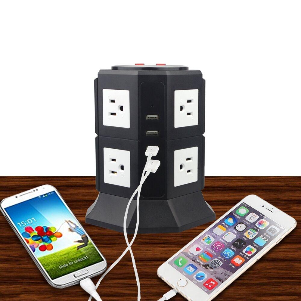 Safemore 8-Outlet Desktop Surge Protector with 4 USB Ports / Black/White