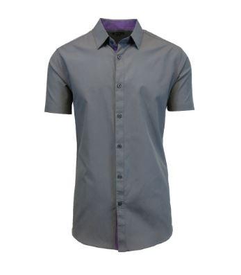 Men&#39;s Short-Sleeve Slim-Fit Shirt with Contrast Trim - Assorted Sizes / Gray / 2XL