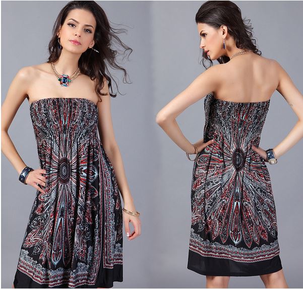 Women&#39;s Strapless Paisley Print Dress - Assorted Styles and Sizes / Black Explosion / 2XL