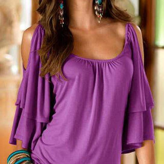 Women&#39;s Cold Shoulder Ruffle Top - Assorted Sizes / Purple / Medium
