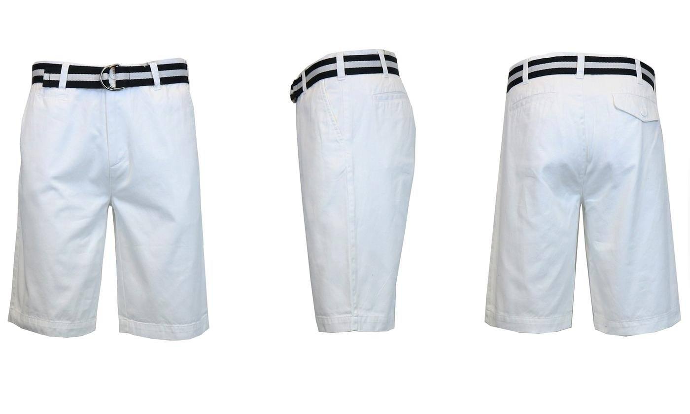 Men&#39;s Slim Fit Flat Front Belted Shorts - Assorted Colors and Sizes / White / 38