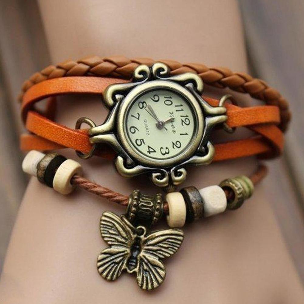 Boho Chic Vintage Inspired Handmade Butterfly Watch / Orange