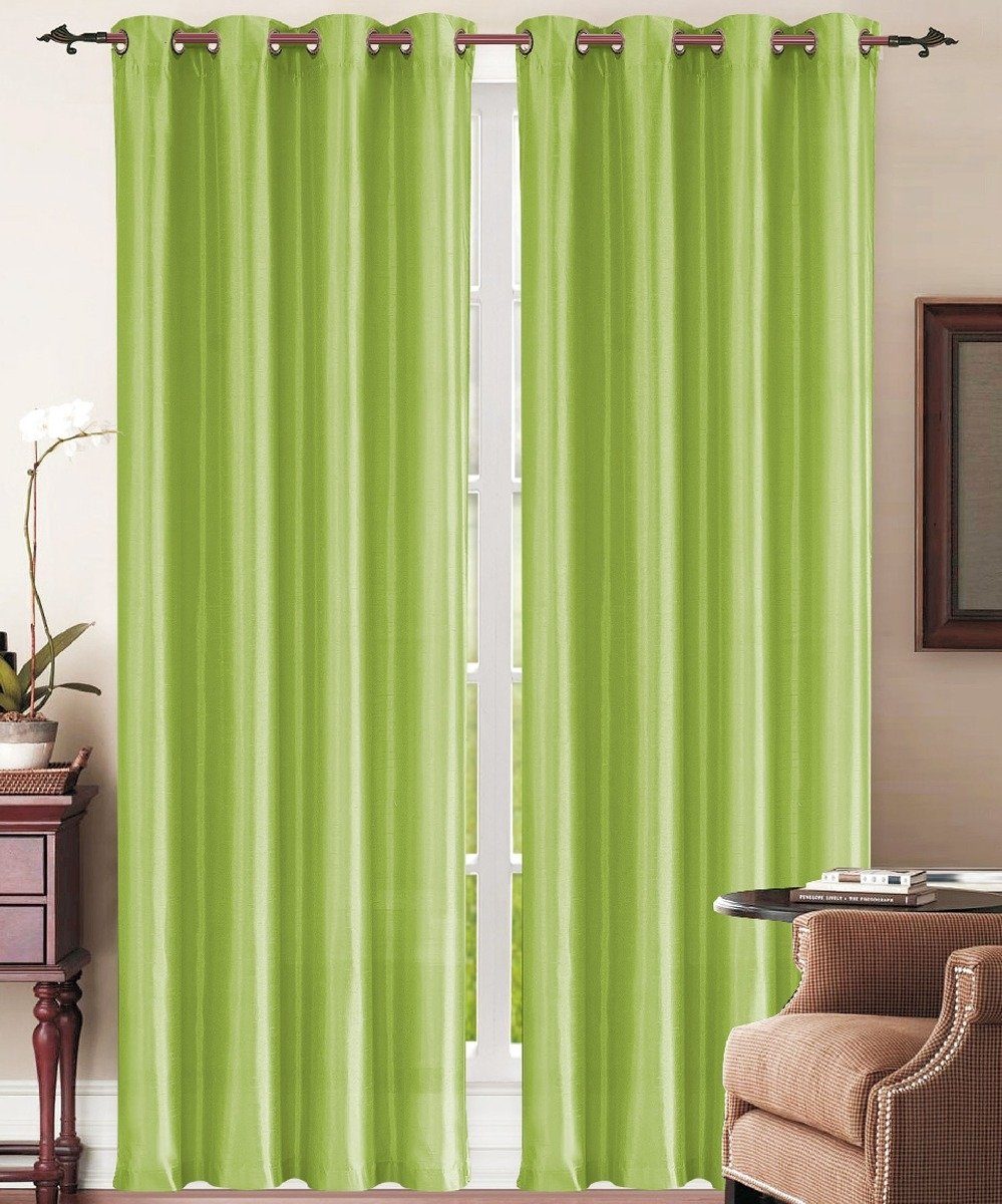 Set of 2: Grommet Curtain Panels - Assorted Colors / Lime