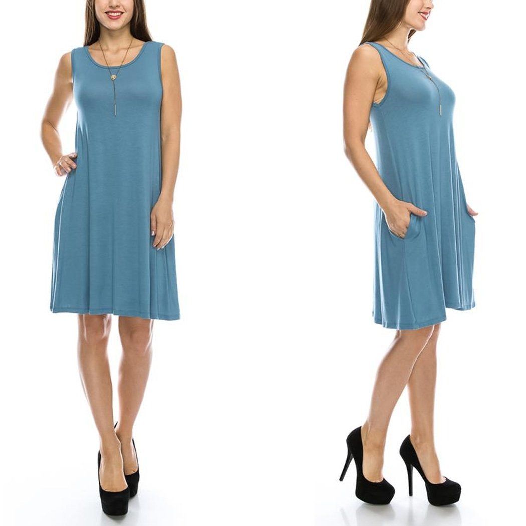 Women&#39;s Sleeveless Tunic Dress with Pockets - Assorted Sizes / Denim Blue / Small