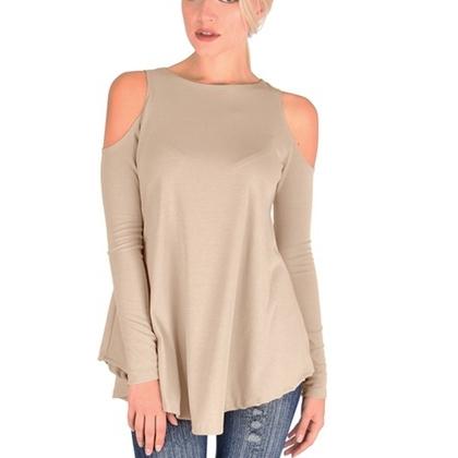 Women&#39;s Ribbed Cold-Shoulder Long-Sleeve Top - Assorted Sizes / Coco / Large