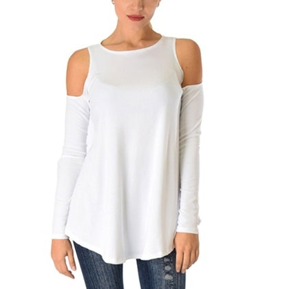 Women&#39;s Ribbed Cold-Shoulder Long-Sleeve Top - Assorted Sizes / Ivory / 2XL