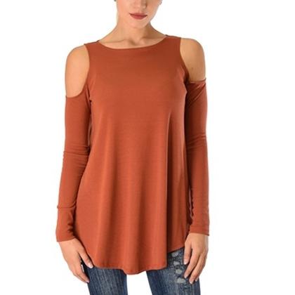Women&#39;s Ribbed Cold-Shoulder Long-Sleeve Top - Assorted Sizes / Rust / 2XL