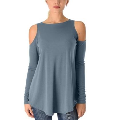 Women&#39;s Ribbed Cold-Shoulder Long-Sleeve Top - Assorted Sizes / Slate / 2XL