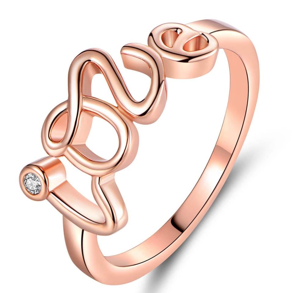 Rose Gold Plated Cubic Zirconia Love Ring - Assorted Sizes / 10