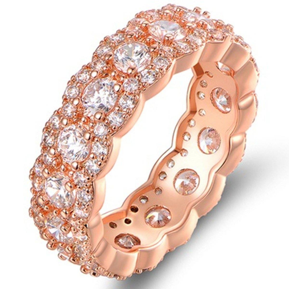 Cubic Zirconia Floral Eternity Band Ring - Assorted Sizes / Rose Gold / 7