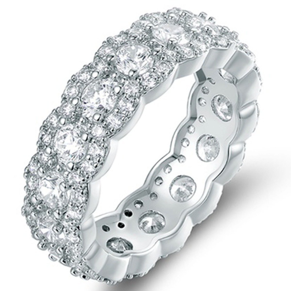 Cubic Zirconia Floral Eternity Band Ring - Assorted Sizes / Silver / 7