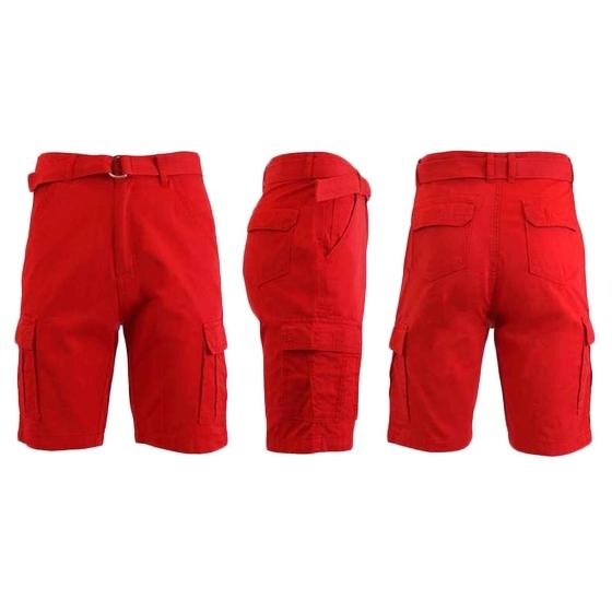 Men&#39;s 100% Cotton Belted Cargo Shorts - Assorted Colors and Sizes / Red / 40