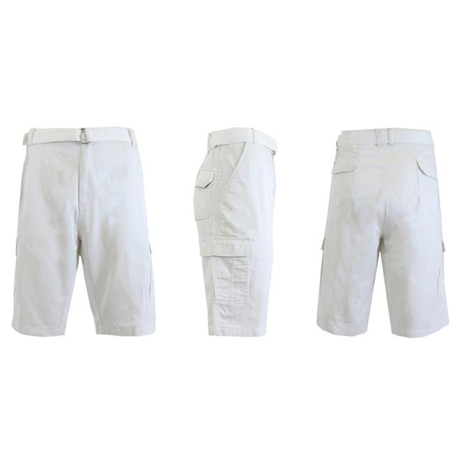 Men&#39;s 100% Cotton Belted Cargo Shorts - Assorted Colors and Sizes / White / 32