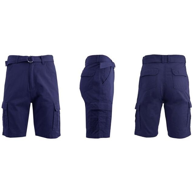Men&#39;s 100% Cotton Belted Cargo Shorts - Assorted Colors and Sizes / Navy Blue / 36