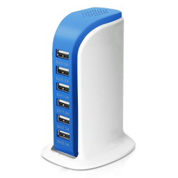 40-Watt 6-Port USB Charging Station for Smart Phones and Tablets / Blue