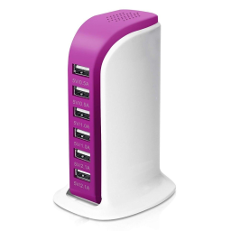 40-Watt 6-Port USB Charging Station for Smart Phones and Tablets / Pink