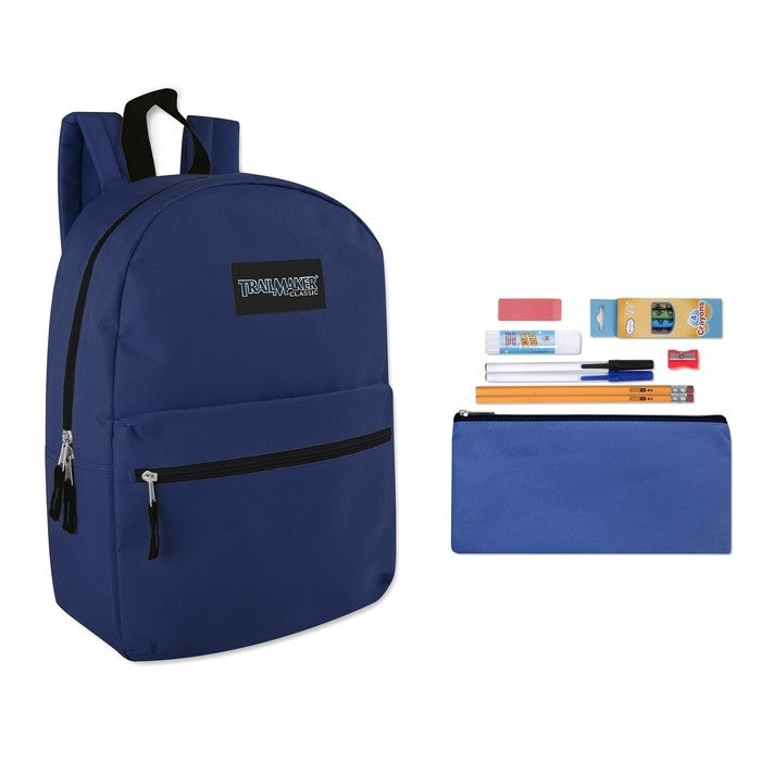 Trailmaker Classic 17 Inch Backpack + 12 Piece School Supply Kit / Blue