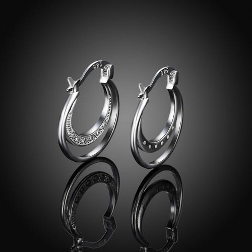 Sterling Silver Double French Lock Pave Earrings