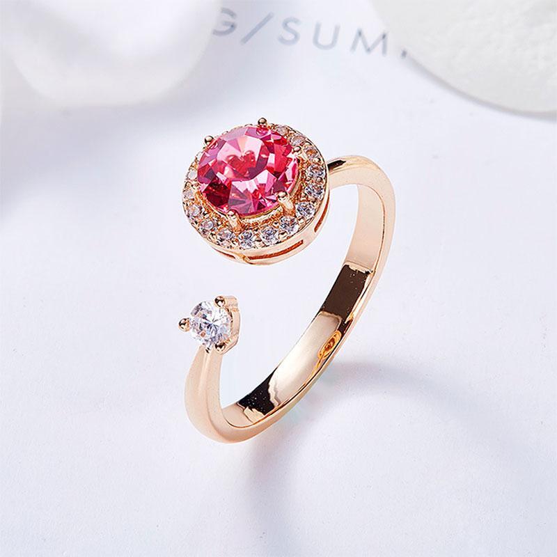 Pink Topaz Pave Adjustable Ring Made with Swarovski Crystals