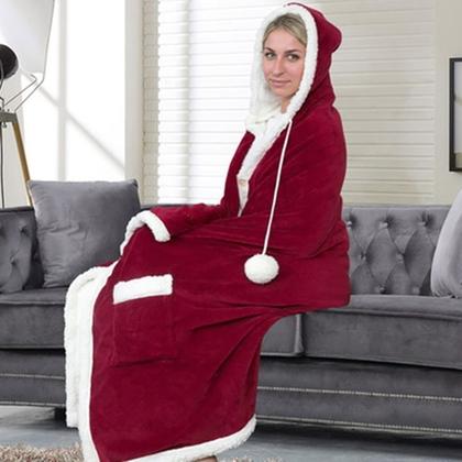 Women&#39;s Jellie Cozy and Ultra Plush Sherpa Hoodie Throw / Red