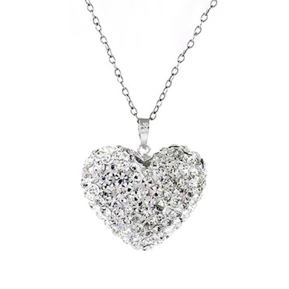 Bubble Heart Pendant in Solid Sterling Silver Made with Swarovski Elements / White/Silver