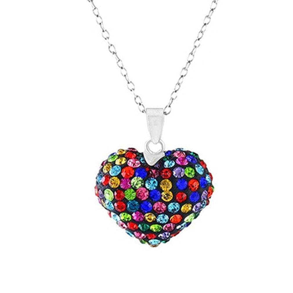 Bubble Heart Pendant in Solid Sterling Silver Made with Swarovski Elements / Rainbow