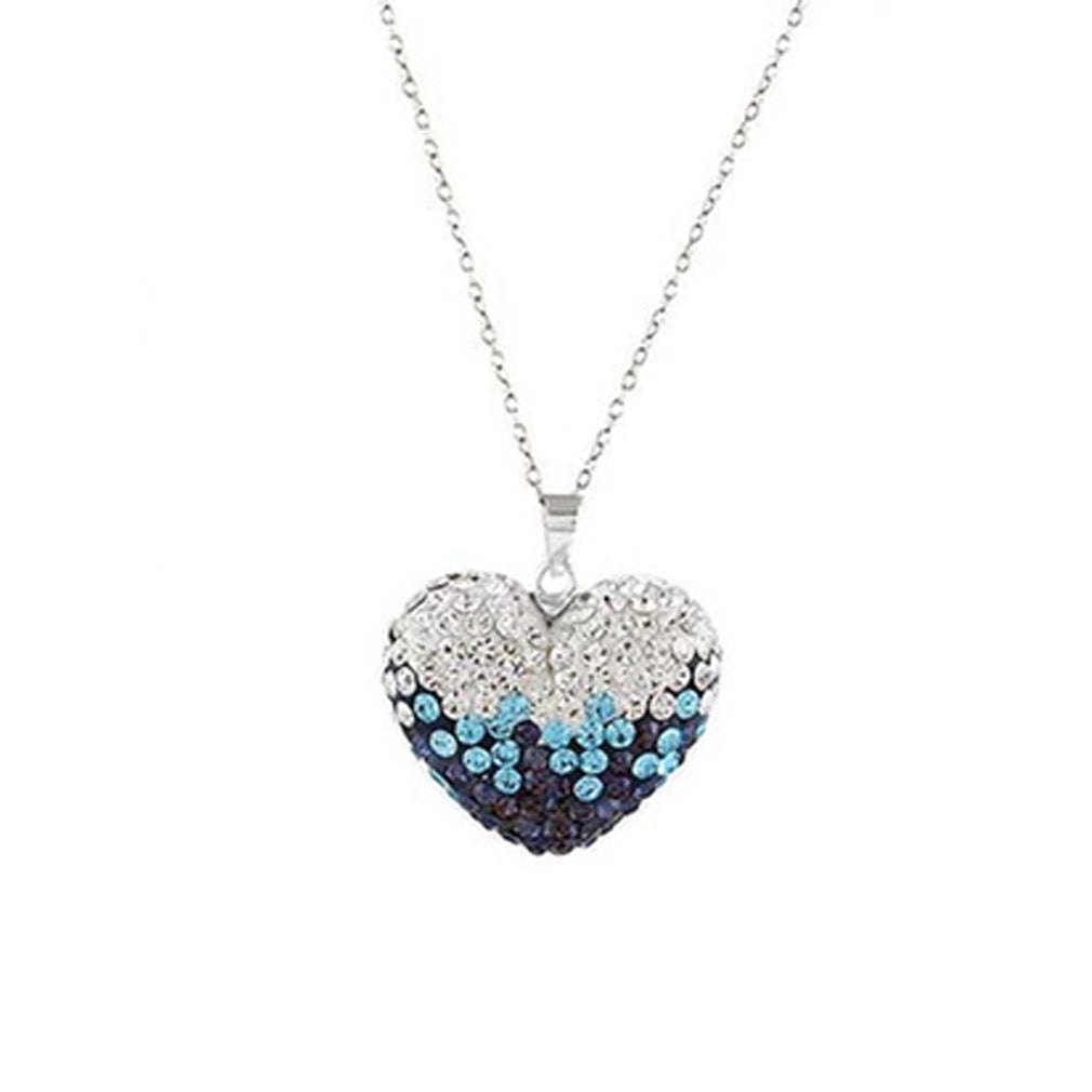 Bubble Heart Pendant in Solid Sterling Silver Made with Swarovski Elements / White/Blue