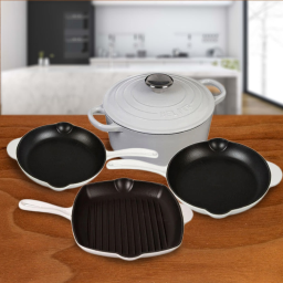 Inspired Home 5-Piece Enameled Cast Iron Cookware Set - Pure White