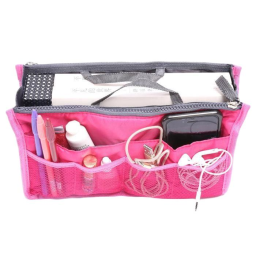 Multiple Pockets Cosmetic/Purse Organizer Bag / Hot Pink