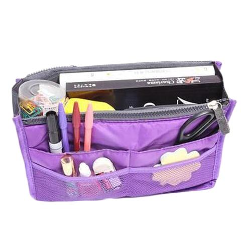Multiple Pockets Cosmetic/Purse Organizer Bag / Purple