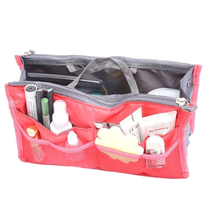Multiple Pockets Cosmetic/Purse Organizer Bag / Red