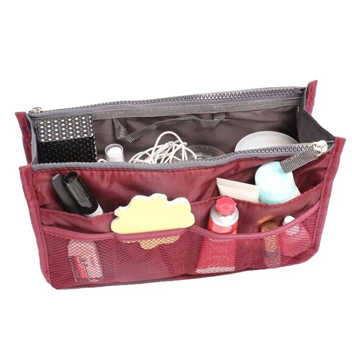 Multiple Pockets Cosmetic/Purse Organizer Bag / Wine