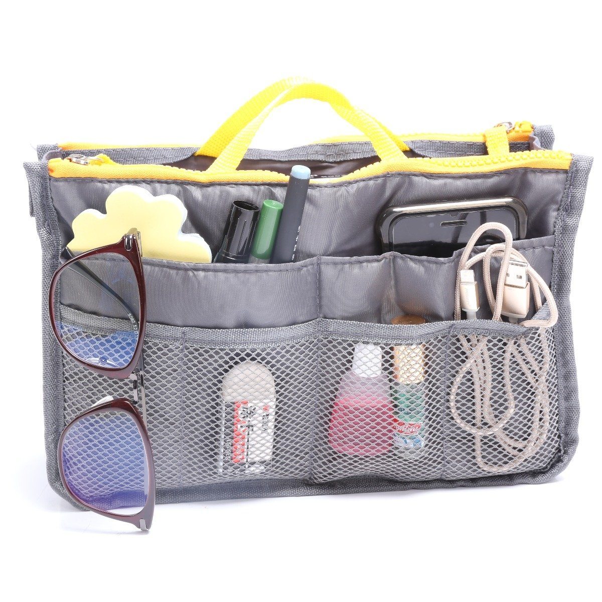 Multiple Pockets Cosmetic/Purse Organizer Bag / Gray