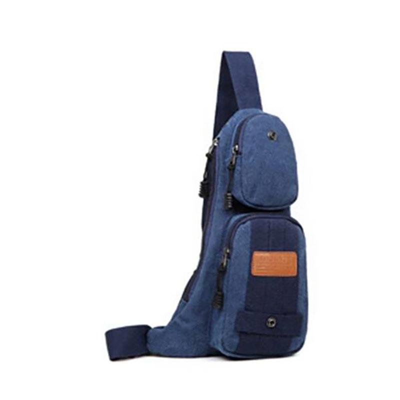 Canvas Shoulder Bag with Multiple Compartments / Blue