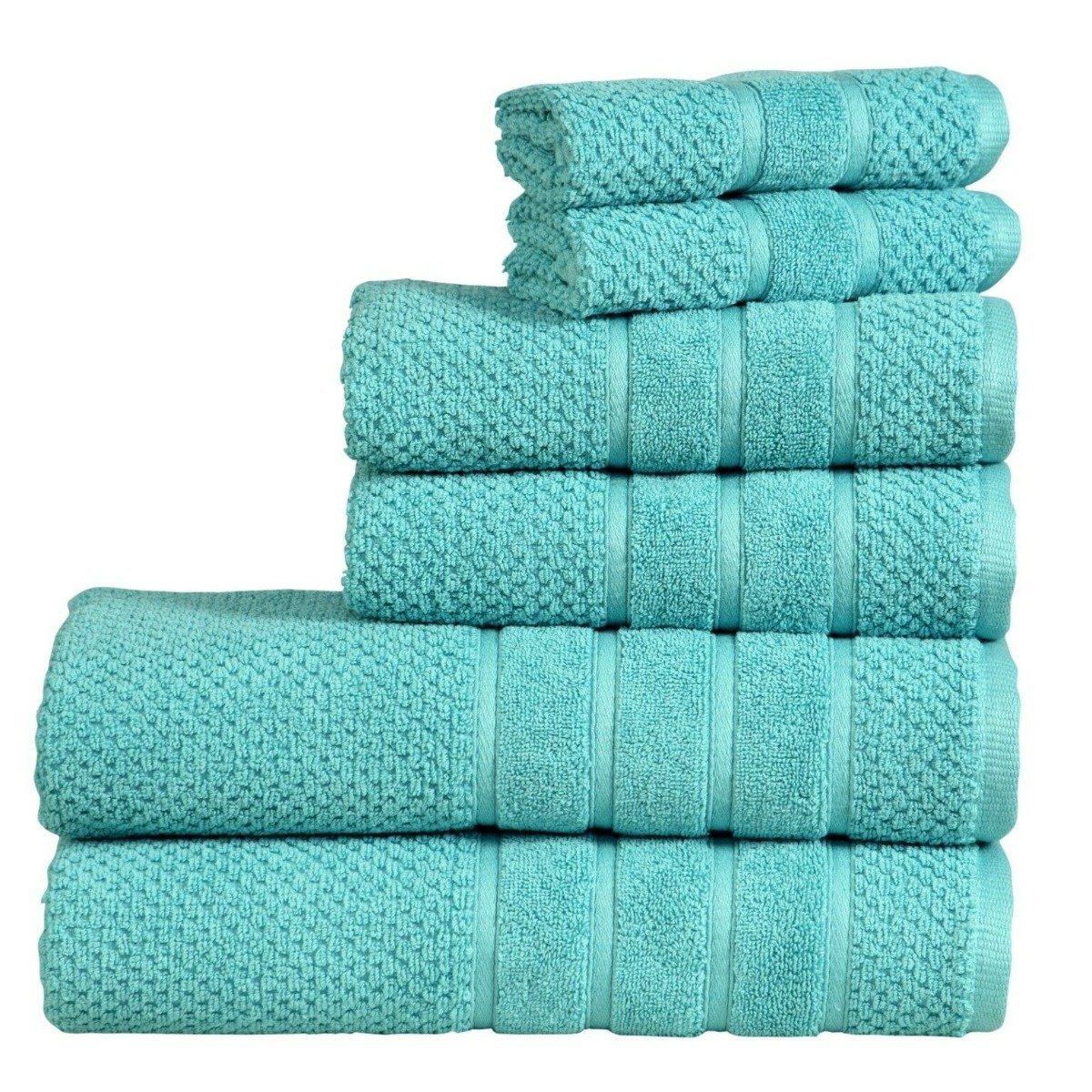 Bibb Home 6-Piece Egyptian Cotton Zero Twist Towel Set / Aqua Blue
