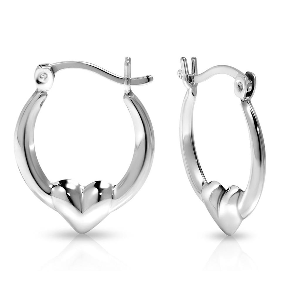 Sterling Silver Classic Heart Design Hoop Earrings