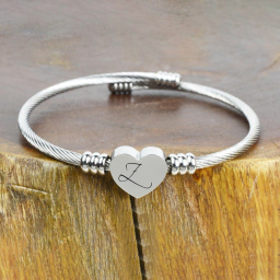 Heart Cable Initial Bracelet Hypoallergenic and Adjustable