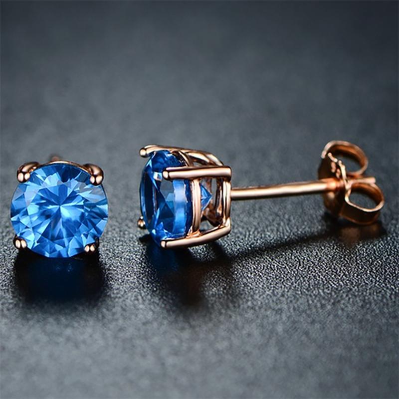 Round-cut London Blue Topaz Stud Earrings by Pori