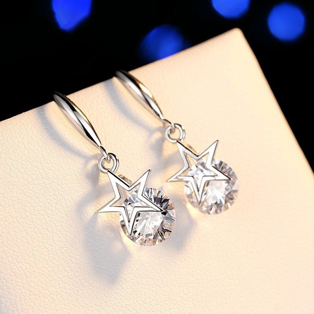 Sterling Silver Crystal Star Hook Earrings