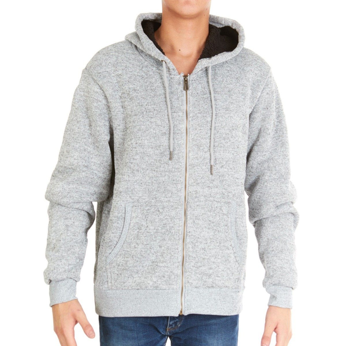 Men&#39;s Thick Sherpa Lined Full Zip Hoodie Jackets / Gray / Large