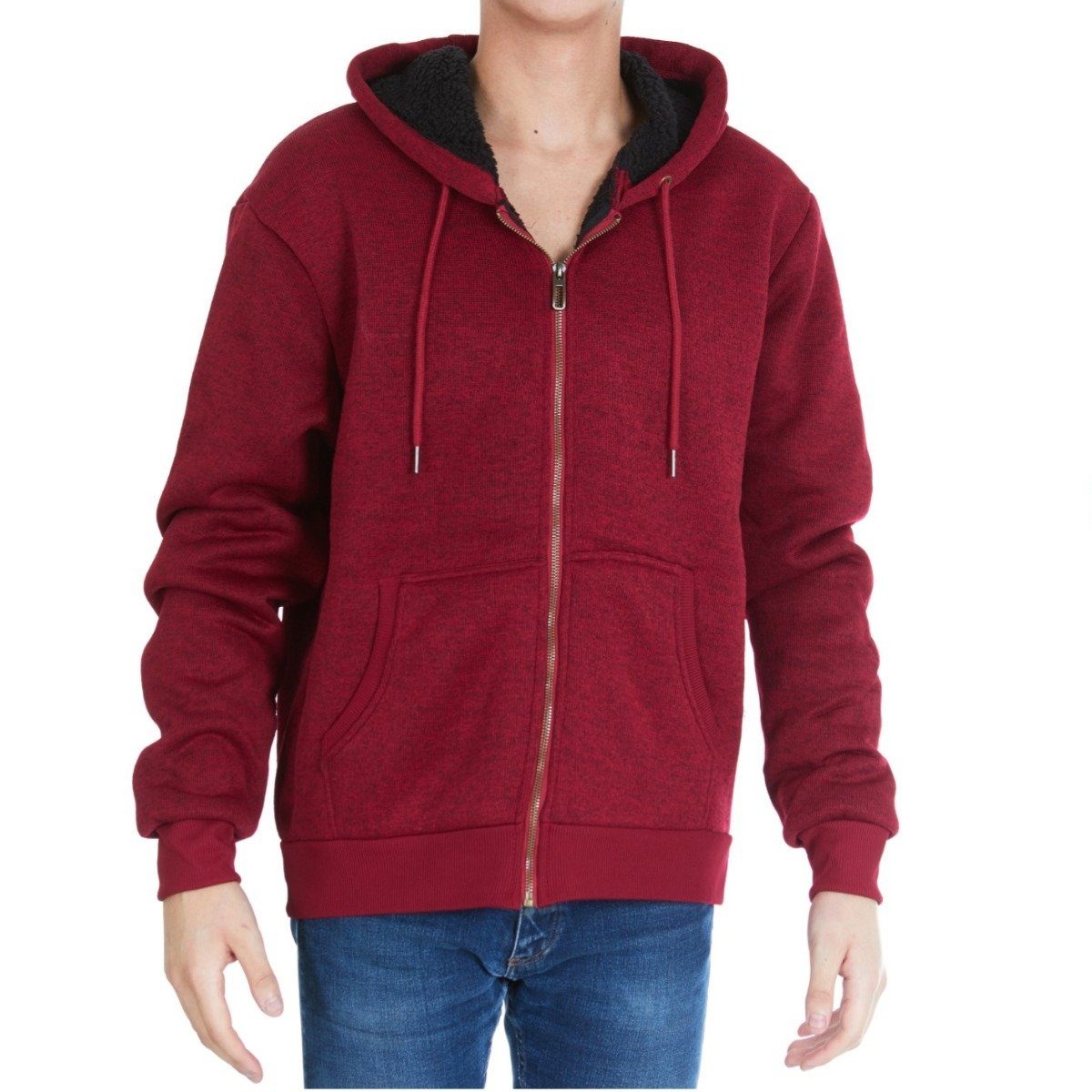 Men&#39;s Thick Sherpa Lined Full Zip Hoodie Jackets / Burgundy / XL